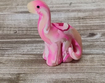 Pink & white swirl miniature heart brontosaurus cute kawaii figurine OOAK dinosaur