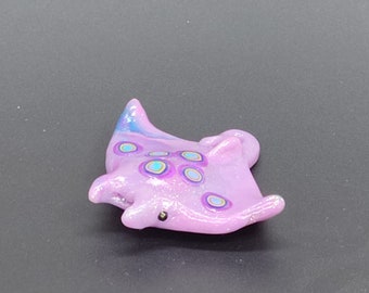 Miniature manta ray purple marbled handmade polymer clay figurine