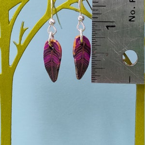 Purple & black bird feathers polymer clay sterling silver earrings OOAK image 4