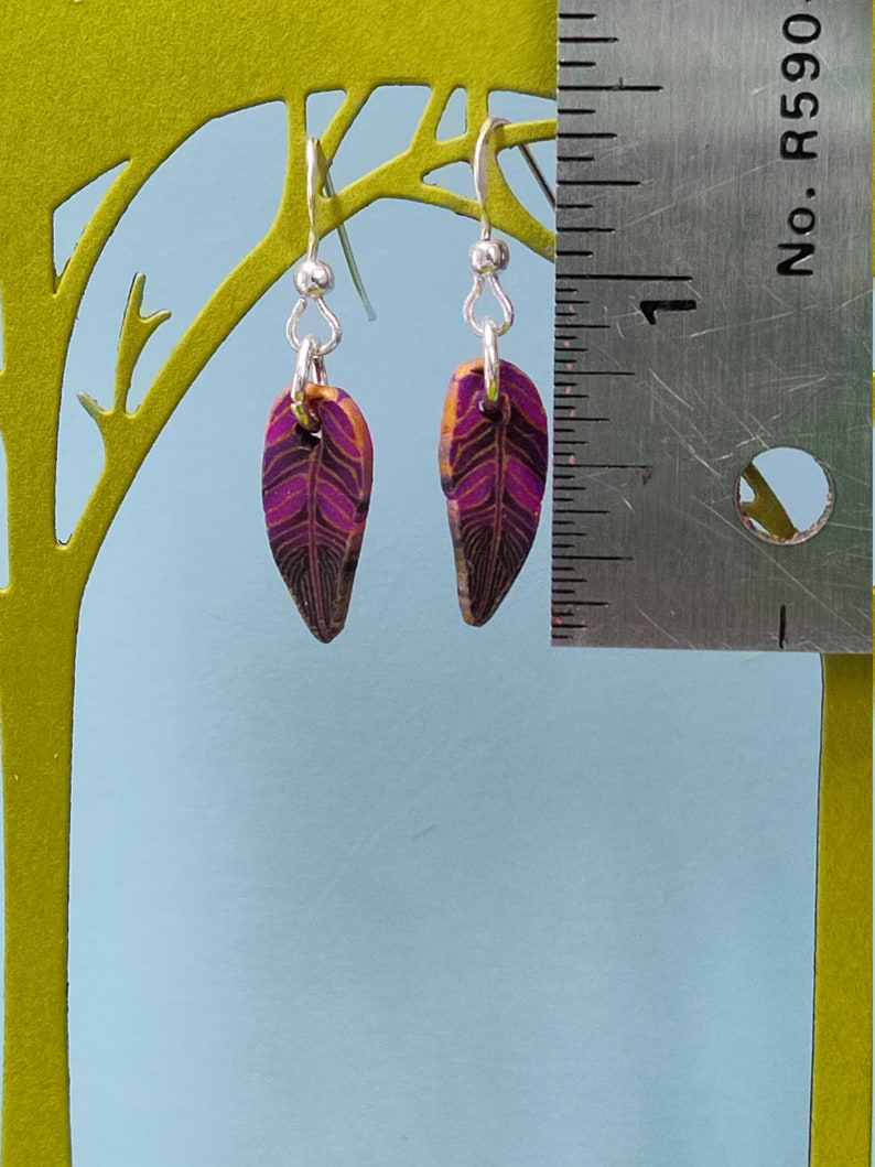 Purple & black bird feathers polymer clay sterling silver earrings OOAK image 4