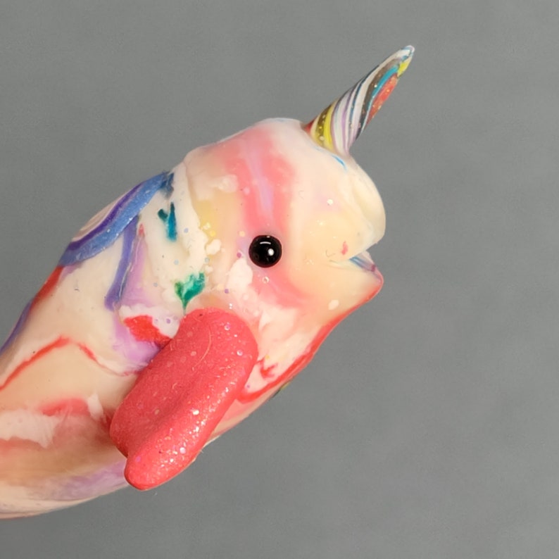 Miniature narwhal in candy colored swirls handmade polymer clay figurine image 5