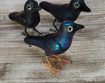 Standing simple crow "blind box" polymer clay miniature hand sculpted Halloween fairy garden decor