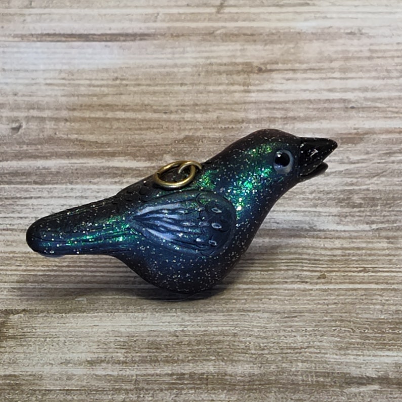 Hand sculpted chonky Raven Crow rattle miniature polymer clay bird sculpture OOAK image 1