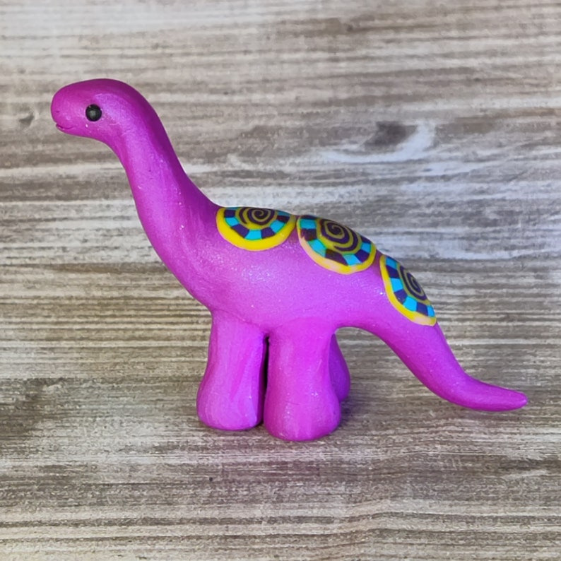 Purple dinosaur miniature turquoise spotted brontosaurus cute kawaii figurine OOAK image 4