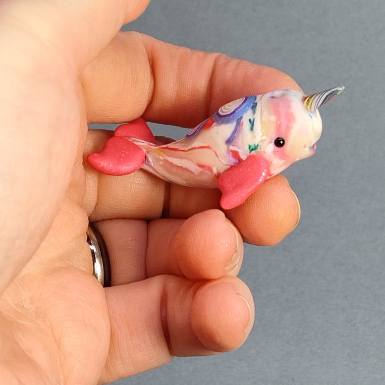 Miniature narwhal in candy colored swirls handmade polymer clay figurine image 6