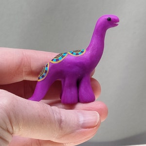 Purple dinosaur miniature turquoise spotted brontosaurus cute kawaii figurine OOAK image 2