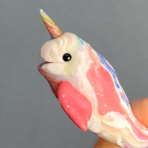 Miniature narwhal in candy colored swirls handmade polymer clay figurine image 4