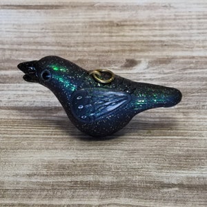 Hand sculpted chonky Raven Crow rattle miniature polymer clay bird sculpture OOAK image 2