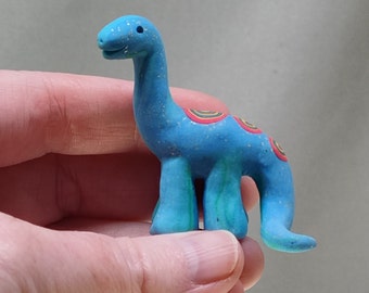 Marbled sky blue dinosaur miniature multicolor spotted brontosaurus cute kawaii figurine OOAK