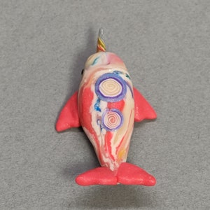 Miniature narwhal in candy colored swirls handmade polymer clay figurine image 3