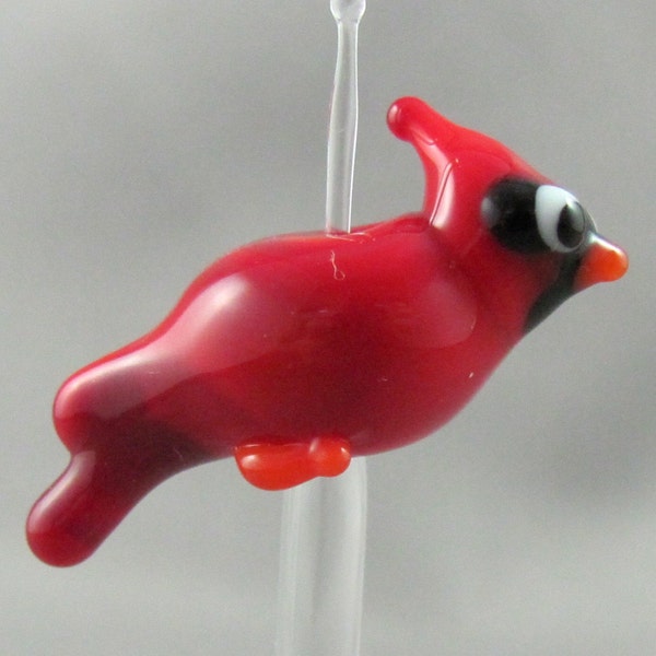 Bright red cardinal lampwork glass focal bird bead