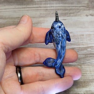 Miniature narwhal in black white & blue handmade polymer clay figurine image 4