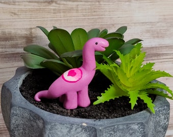 Lavender mini dinosaur  with pink heart brontosaurus cute hand sculpted figurine