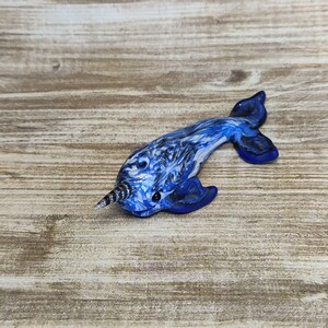 Miniature narwhal in black white & blue handmade polymer clay figurine image 6