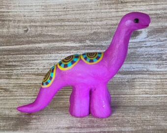 Purple dinosaur miniature turquoise spotted brontosaurus cute kawaii figurine OOAK