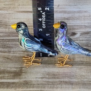 Standing pair of swirled glow in the dark birds polymer clay miniature hand sculpted figurines image 5