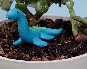 Ocean blue spotted miniature cute kawaii Nessie lake monster figurine OOAK dinosaur