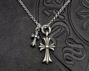 Collier croix fleur en argent, collier poignard, collier punk, lettre chaîne, accessoires moto, collier multi-maillons, bijoux en argent