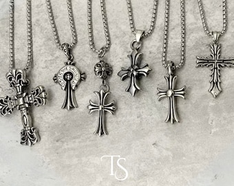 Chrome Hearts Style Necklace - Silver Gothic Chain with Cross Design, Unique Cross Chrome Hearts Inspired Necklace