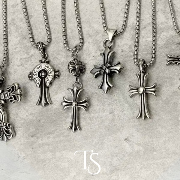 Chrome Hearts Style Necklace - Silver Gothic Chain with Cross Design, Unique Cross Chrome Hearts Inspired Necklace