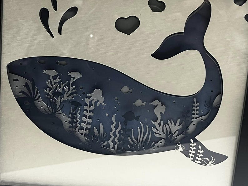 Whale Shadow 3D Whale Shadow Box Art: Layered Custom Cut Cardstock. Framed in Shadow ...