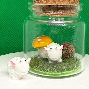 ADORABLE Tiny/Miniature White Sheep/Lamb scene in a jar! Includes a cute custom card about your pet Sheep/Lamp!