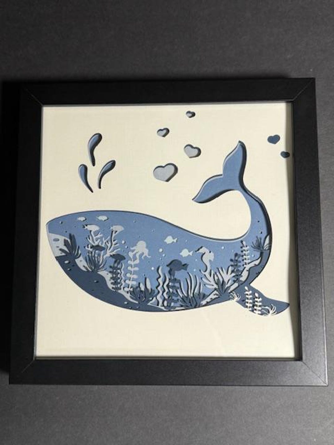 3D Whale Shadow Box Art: Layered Custom Cut Cardstock. Framed in Shadow ...