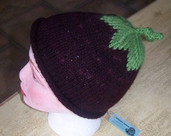 Childs Wool Eggplant Hat  Handknit  -