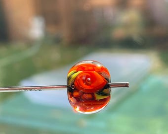 Orange Rose Marbled Glass Lampwork Bead, Handmade by Nancy Gant, SRA G55