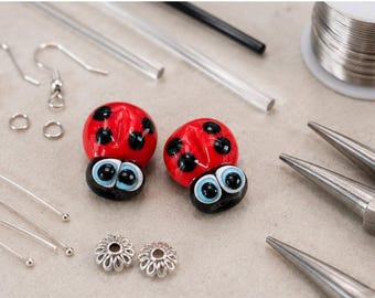 Red Ladybug  pair, Lampwork Beads,  by Nancy Gant, SRA G55