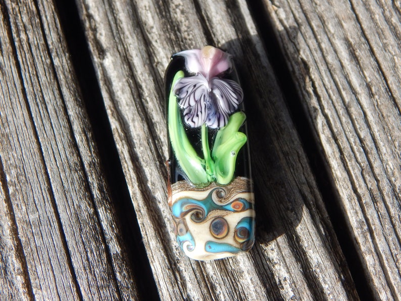 Focal Bead Handmade Artisan Glass Lampwork Bead Night Iris Simply Lampwork by Nancy Gant SRA G55
