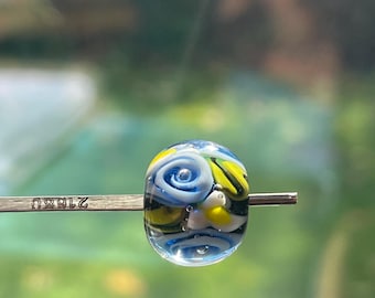 Blue Rose Marbled Lampwork Bead, Simply Lampwork by Nancy Gant, SRA G55