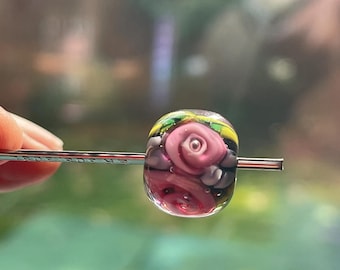Pink Rose Marbled Lampwork Bead, Simply Lampwork by Nancy Gant, SRA G55