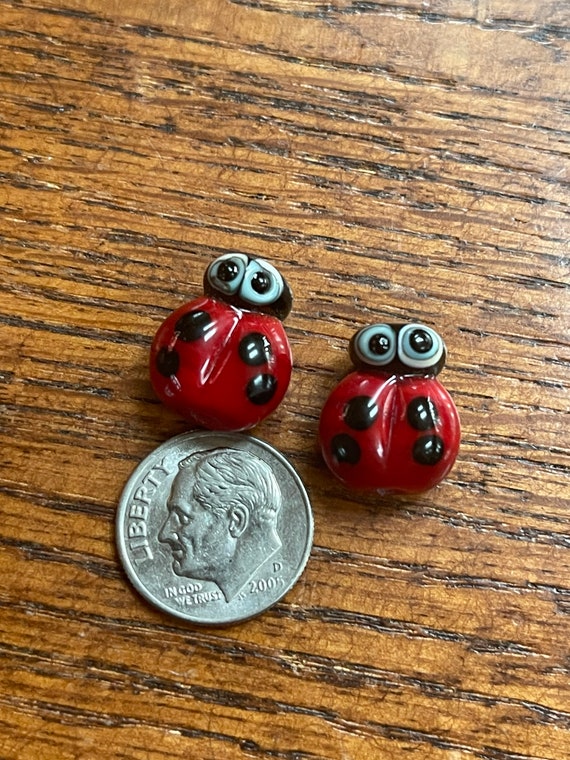 Ladybug Lampwork Bead Pair Simply Lampwork by Nancy Gant SRA 