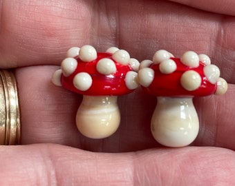 Mushroom pair ,  Lampwork Bead Pair, Simply Lampwork by Nancy Gant, SRA G55