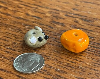 Lampwork Mouse and Cheese Bead Pair: Handmade Artisan beads