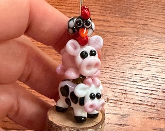 Farm Trio Totem, Lampwork Beads and Stand.  Simply Lampwork by Nancy Gant, SRA G55