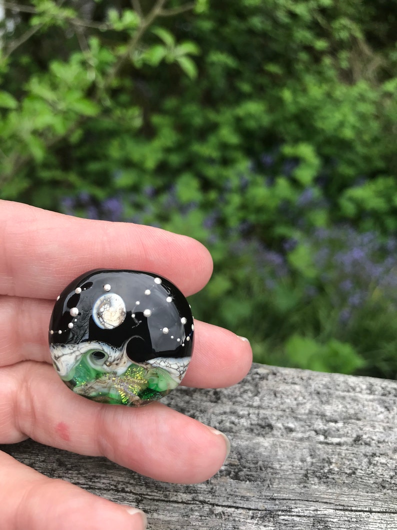 Green Magic Moon Simply Lampwork by Nancy Gant SRA G55 Focal Bead Handmade Artisan Glass Lampwork Bead