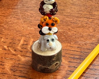 Jungle Trio Totem, Lampwork Beads and Stand.  Simply Lampwork by Nancy Gant, SRA G55