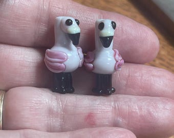 Lampwork Flamingo Bead Pair: Handmade Artisan beads