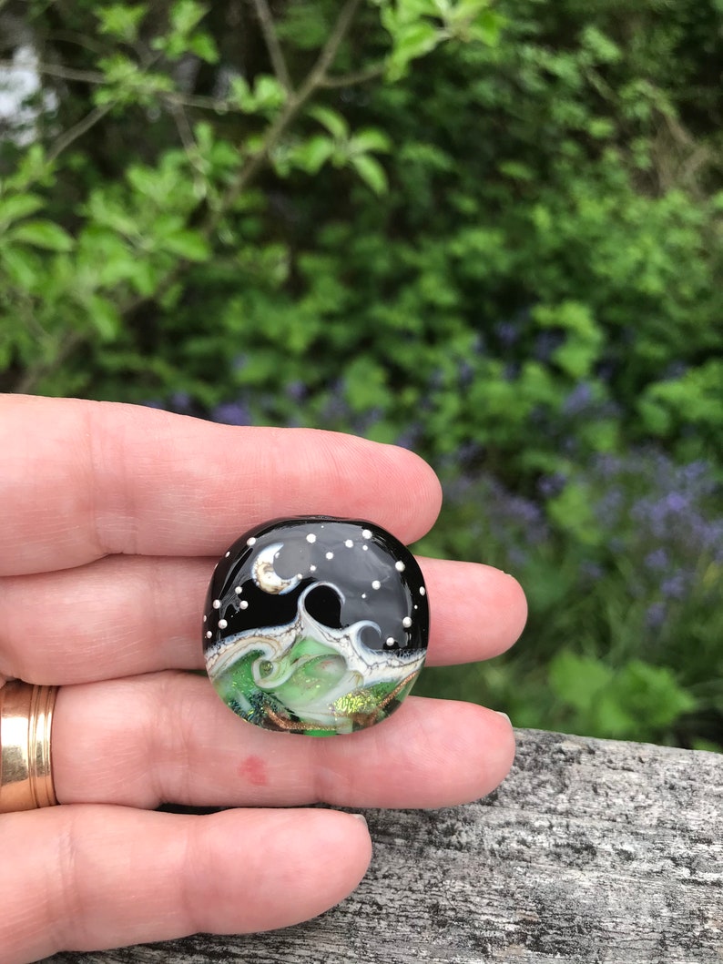 Green Magic Moon Simply Lampwork by Nancy Gant SRA G55 Focal Bead Handmade Artisan Glass Lampwork Bead