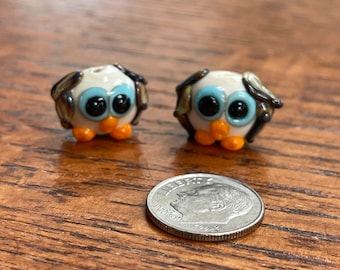 Hootie Cutie Owls, pair, Lampwork Beads, Simply Lampwork by Nancy Gant, SRA G55