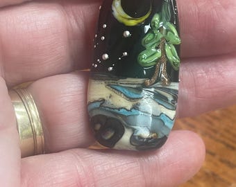 Handmade Lampwork Glass Bead – Forest Inspired, Woodland Green, Artisan Nature Bead for Jewelry Making