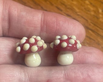 Mushroom pair, Lampwork Beads, Simply Lampwork by Nancy Gant, SRA G55