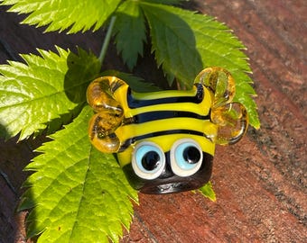 Bumble Bee BHB, Lampwork Big Hole Bead, Simply Lampwork by Nancy Gant, SRA G55