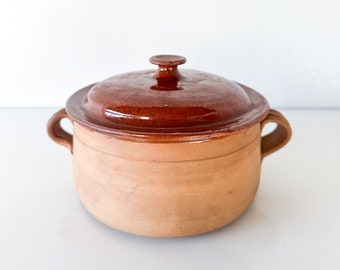 Vintage Vallauris French Stoneware | Lidded Clay Pot | Terracotta Cooking Ceramics