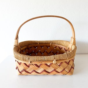 Vintage Hand Woven Basket | Rustic Wicker Basket with Handle | Decorative Rattan Picnic Basket