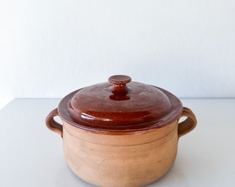 Vintage Vallauris French Stoneware | Lidded Clay Pot | Terracotta Cooking Ceramics