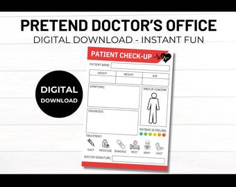 Doctor's Office Pretend Play Card, Medical Toy, Nurse Dramatic Play, Instant Download, Hospital Birthday, Nurse Fun, Dramatic Play, Dr. Kit