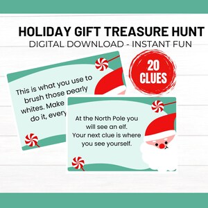 Búsqueda del tesoro de Navidad en interiores / Búsqueda del tesoro de Navidad / Regalo imprimible / Pistas de búsqueda del tesoro para niños / Actividad de Santa / Búsqueda de regalos